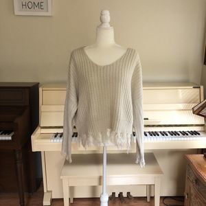 Young Fabulous & Broke Chunky Knit Distressed Raw Hem Oversized Sweater Size S/M